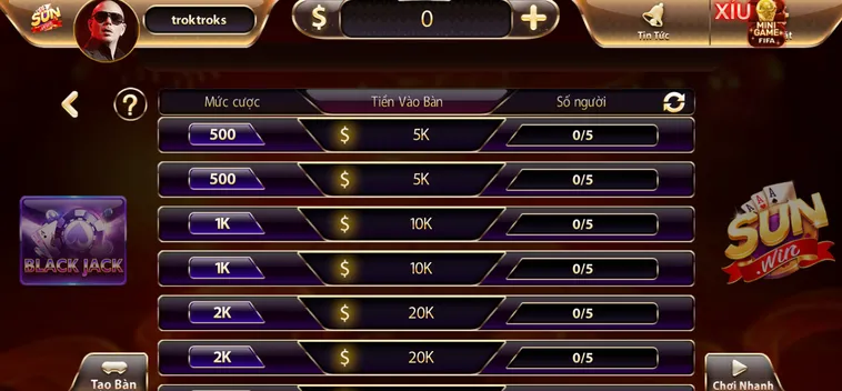 Chinh Phục Bàn Cược Black Jack Tại SunWin Với Cơ Hội Nhân Vốn Siêu Khủng